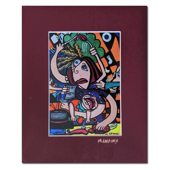 Mother's Day Matted Abstract Art Print Colorful Artist Signed - Picture 1 of 3